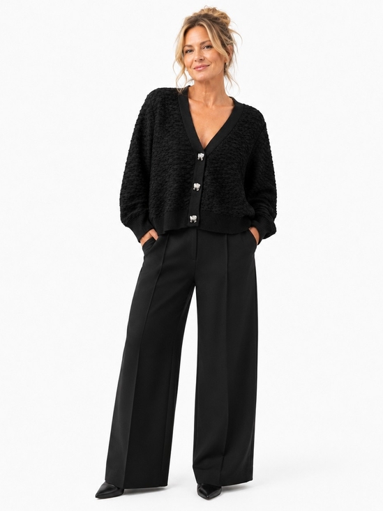 Zara Sweaters - Zara Black Textured V-Neck Cardigan Boho Minimalist Preppy